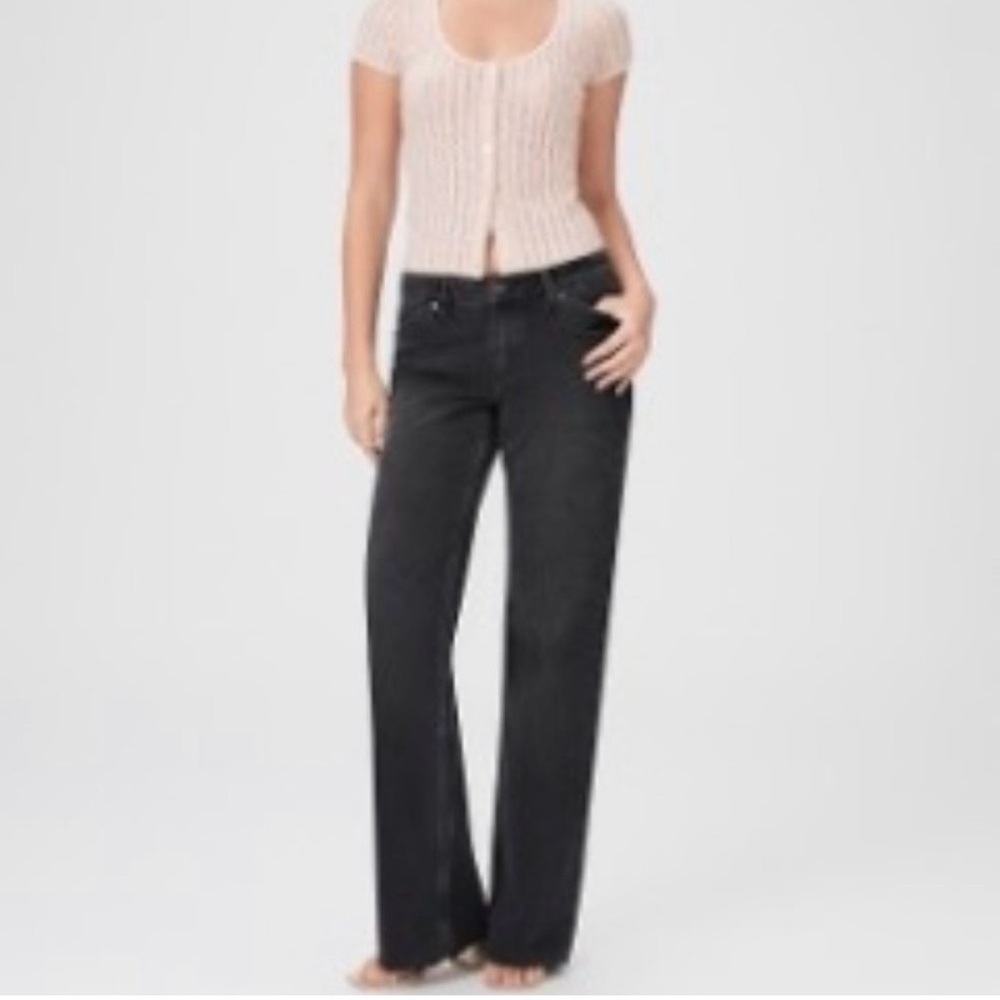 Paige SONJA ANGLED POCKETS Jeans In BLACK MAGNET DISTRESSED Straight Size 31